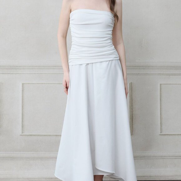 Chicwish - Halter Neck Ruched Asymmetric Maxi Dress - White - Small - Picture 2 of 13